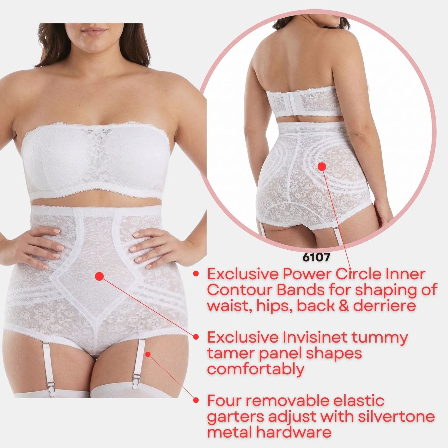 High Waist Extra Firm "No Roll" Panty Girdle with Detachable Garters | Style 6107