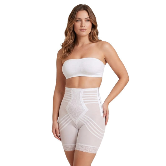 Style 6201 | Breathable High Waist Thigh Slimmer with Side Zipper | No Roll Power Mesh Hourglass Shaper | Firm to Extra Firm Support