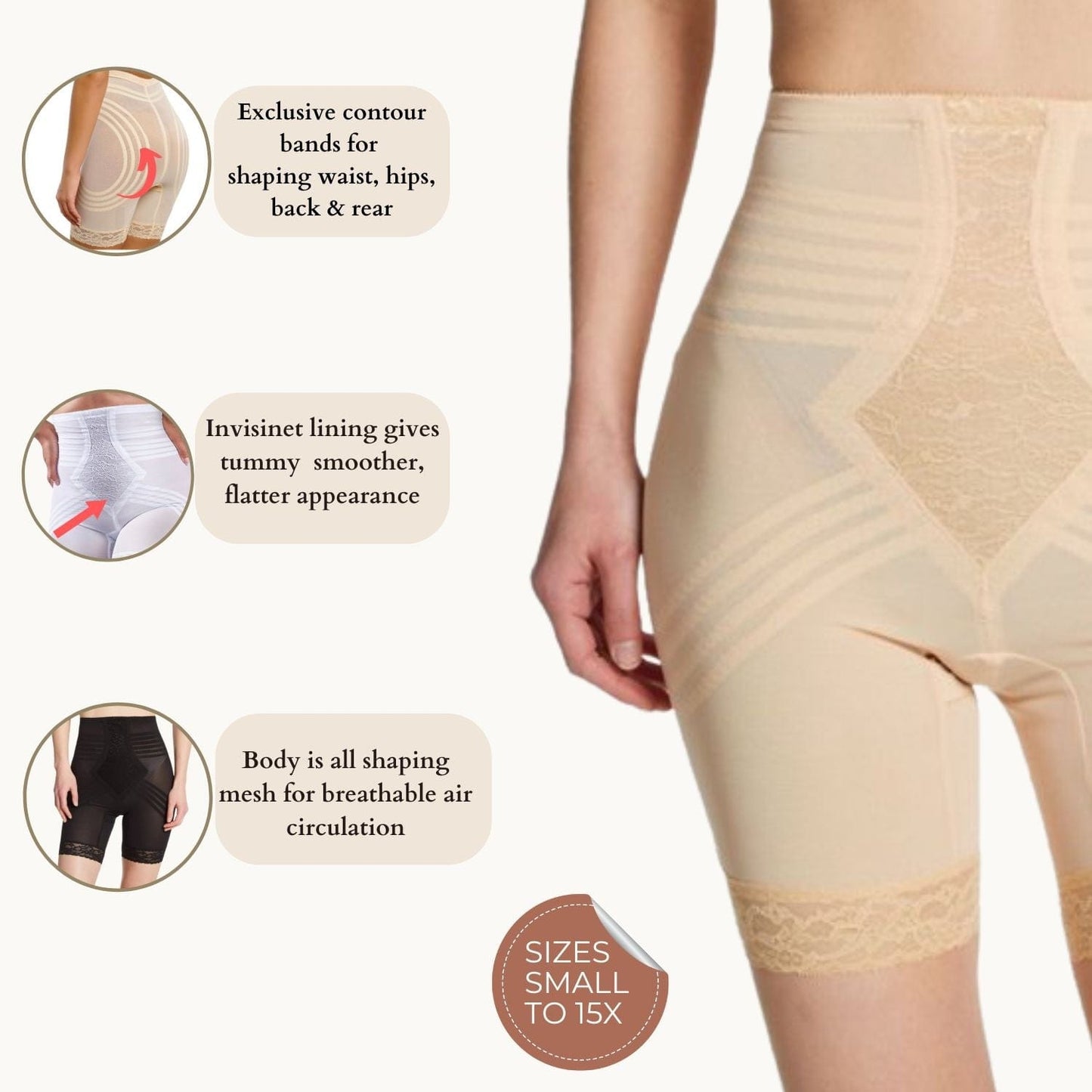 Style 6209 | Breathable High Waist Thigh Slimmer | No Roll Power Mesh Hourglass Shaper | Firm to Extra Firm Support