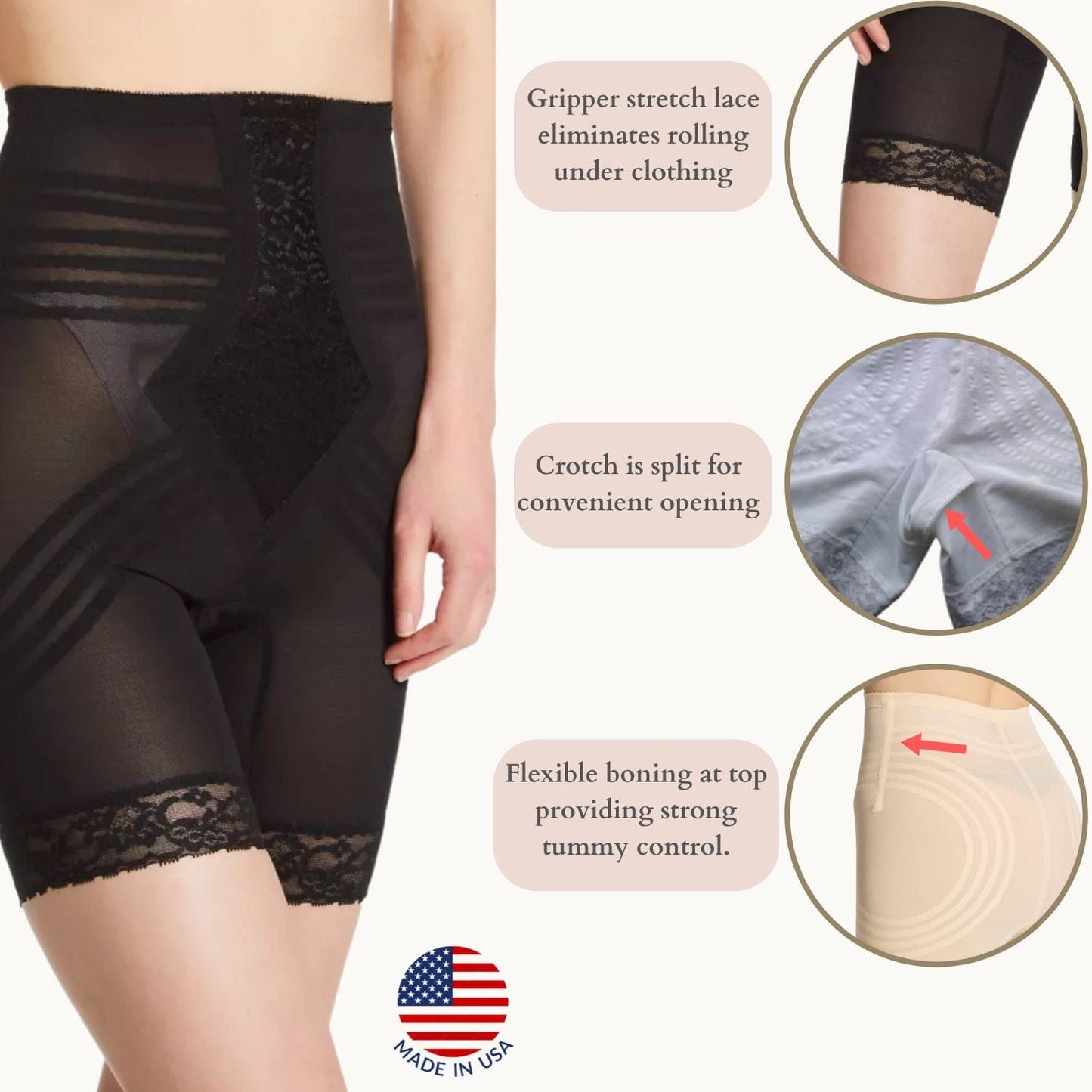 Style 6209 | Breathable High Waist Thigh Slimmer | No Roll Power Mesh Hourglass Shaper | Firm to Extra Firm Support