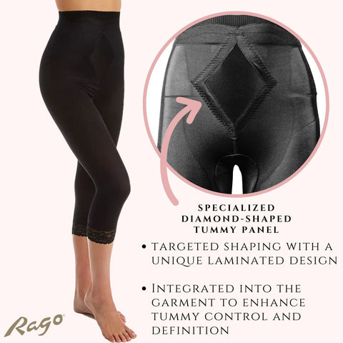 Style 6266 | High Waist Capri Pant Liner with Tummy Control Satin Panel| Memory Compression Fabric | Medium Support