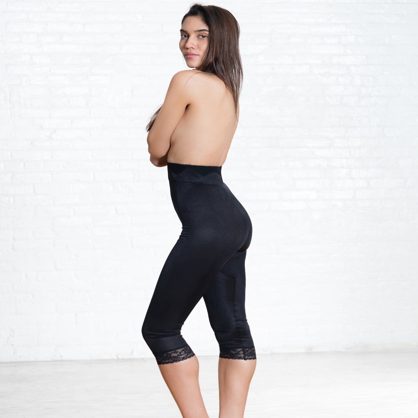 Style 6266 | High Waist Capri Pant Liner with Tummy Control Satin Panel| Memory Compression Fabric | Medium Support