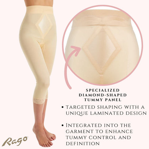 Style 6266 | High Waist Capri Pant Liner with Tummy Control Satin Panel| Memory Compression Fabric | Medium Support