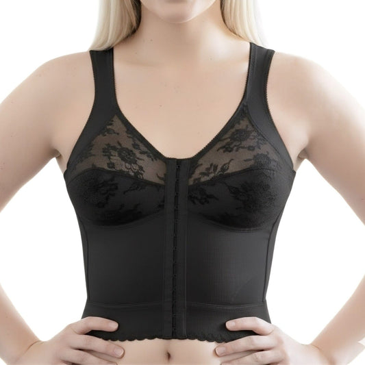 Style 9603 | Front Closure Back Support Long Line Bra - Black