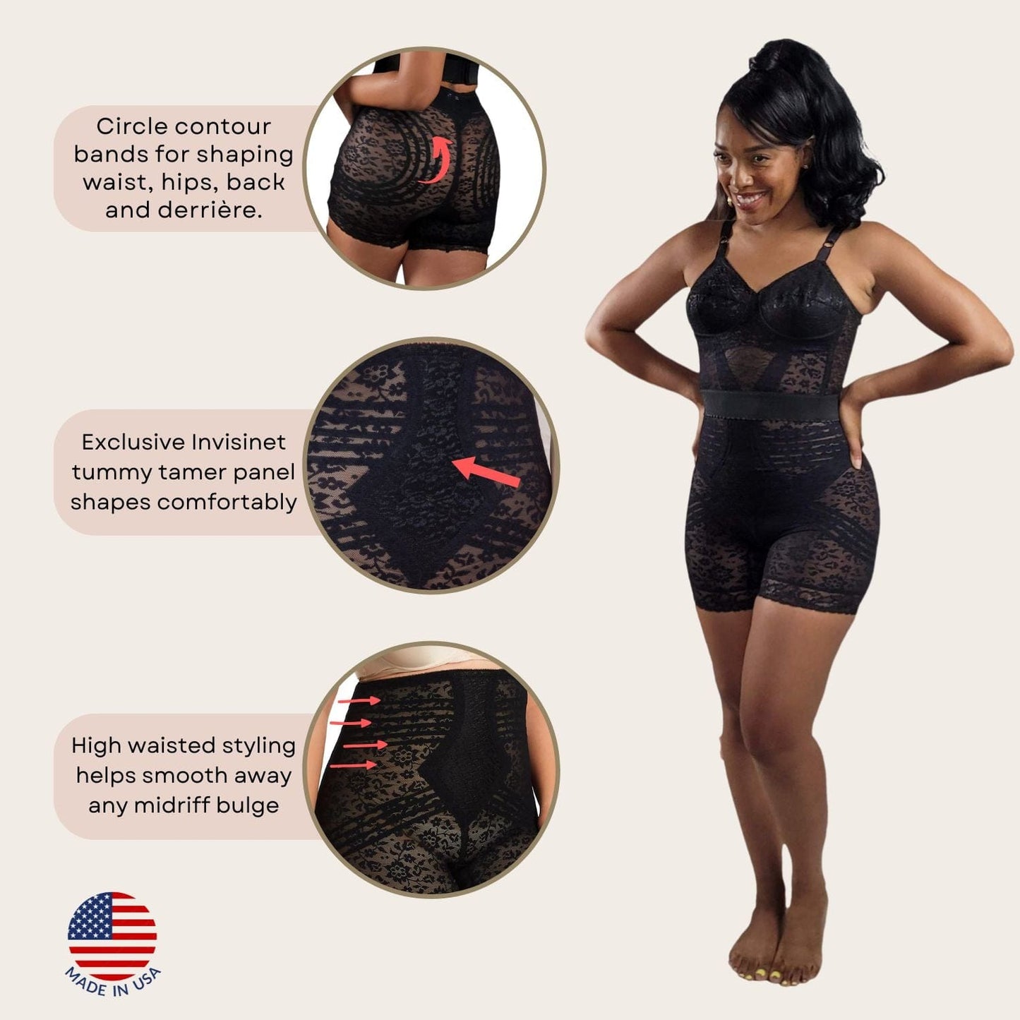 Style 6207 | No Roll High Waist Lace Thigh Slimmer with Extra Firm Support