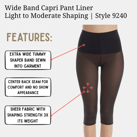 Style 9240 | Shaping Wide Band Capri Pant Liner | Light to Moderate Shaping