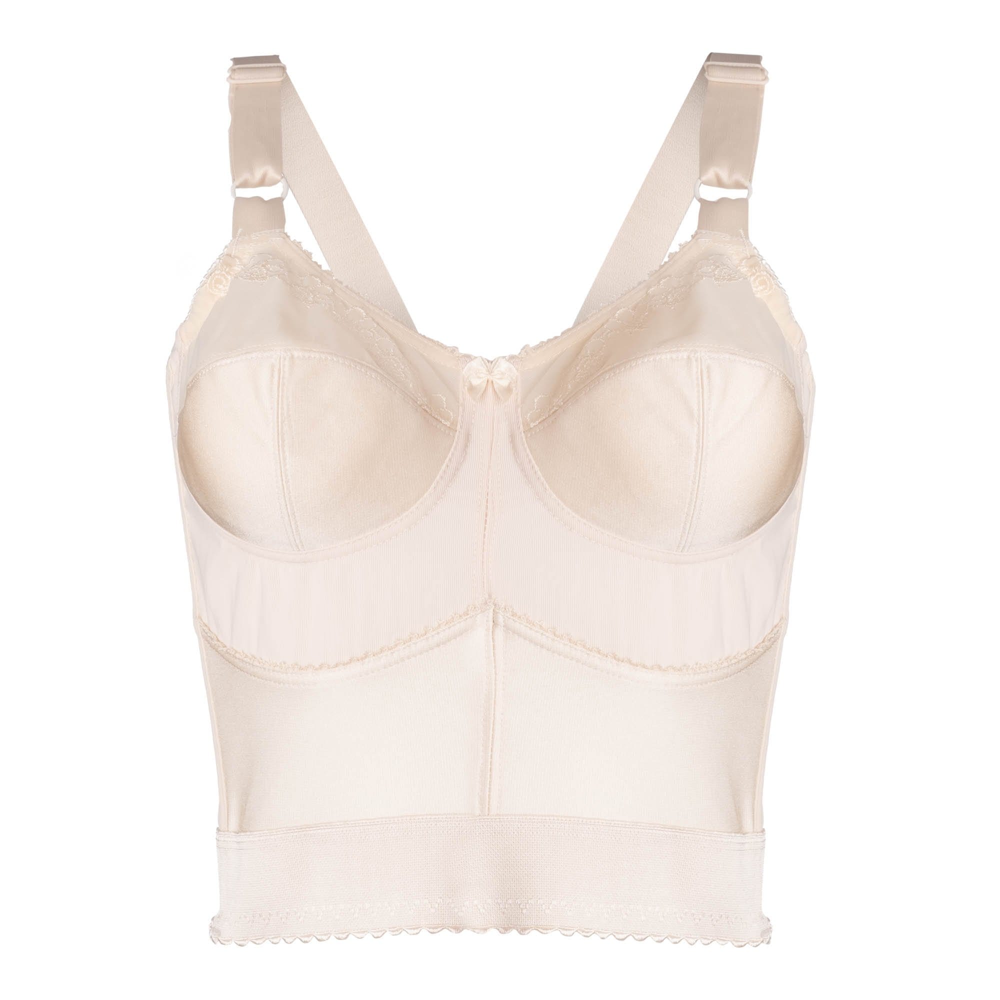Rago Style 2202 - Long Line Firm Shaping Expandable Cup Bra, White, 44 B