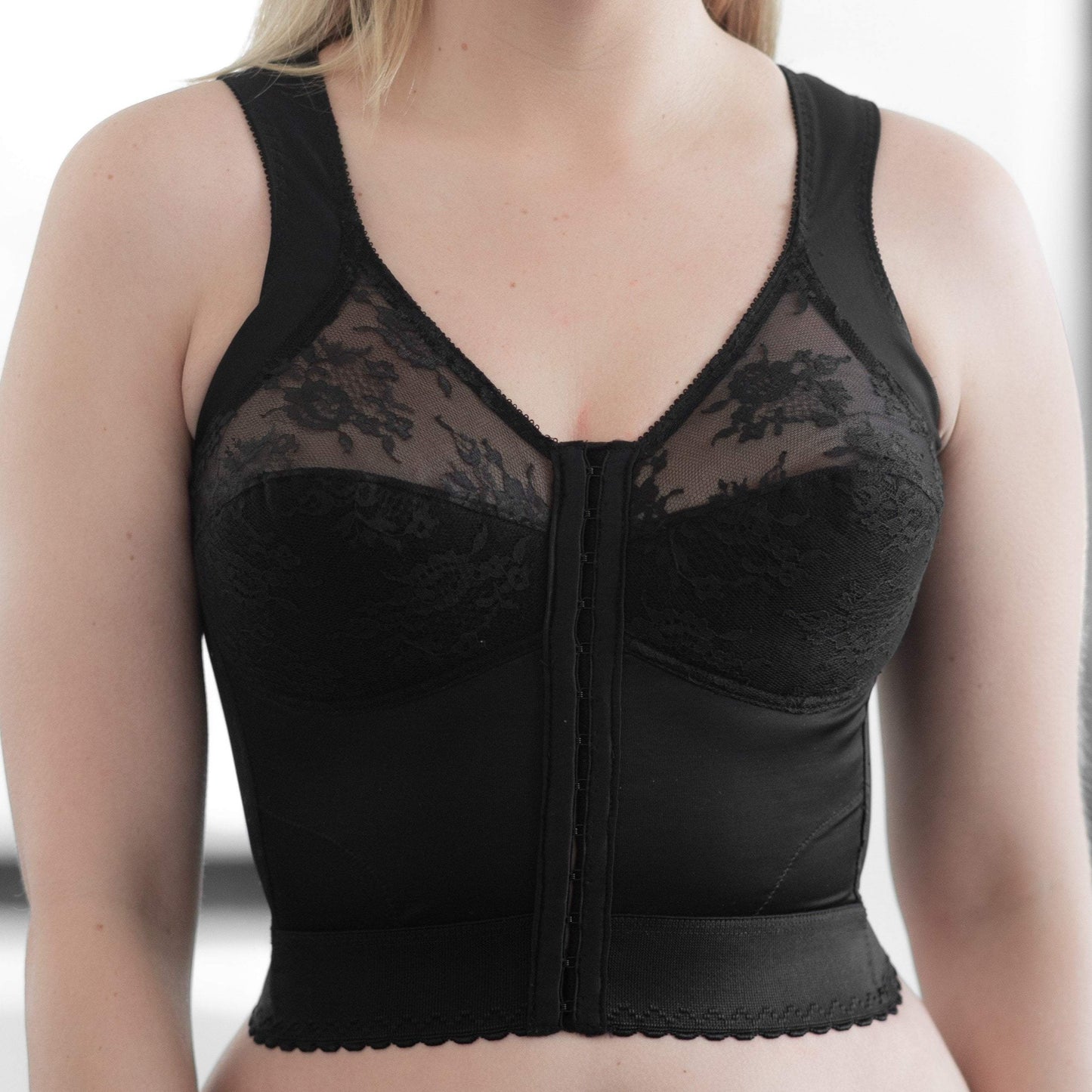Style 9603 | Front Closure Back Support Long Line Bra - Black