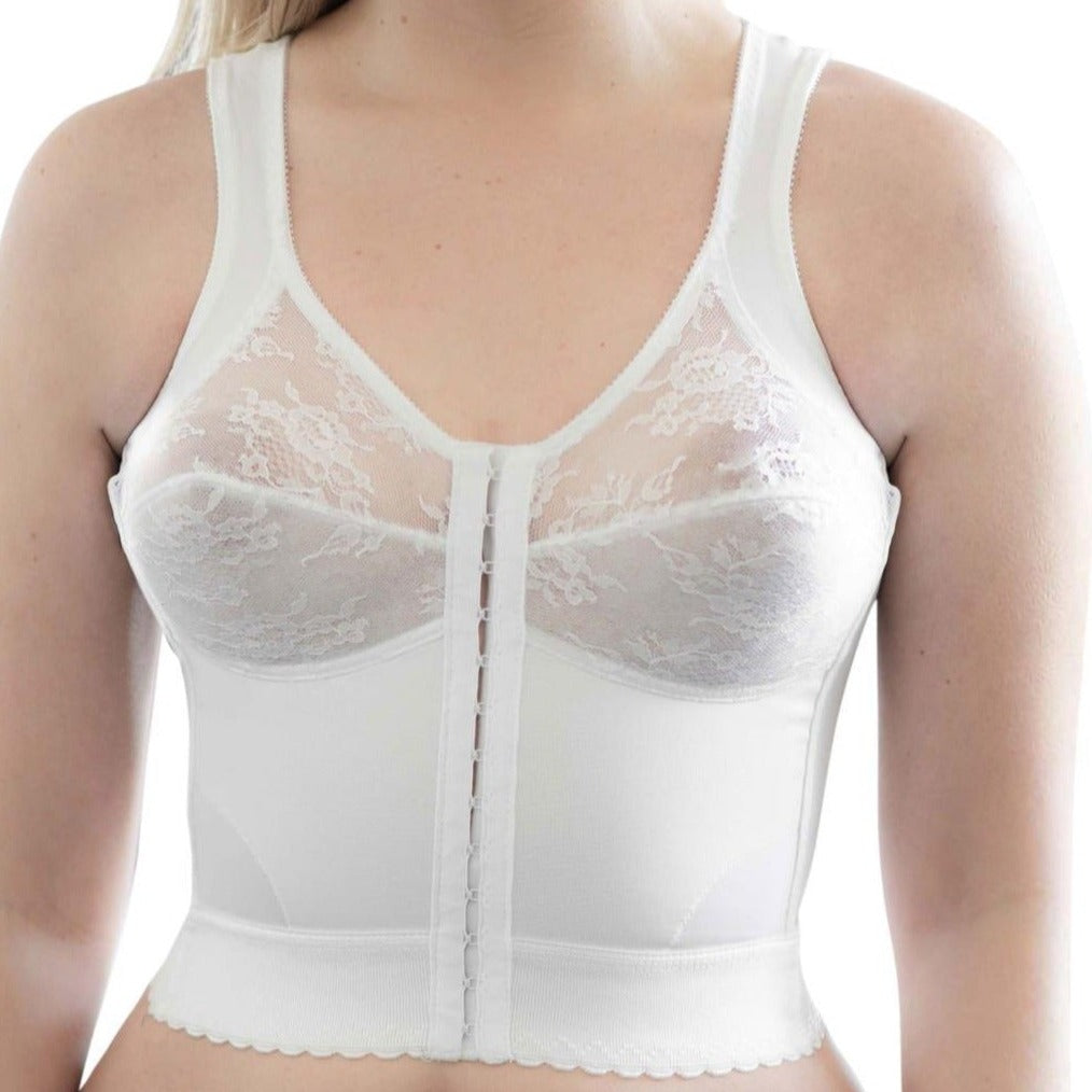 White Front Closure Long Line Bra with Back Support