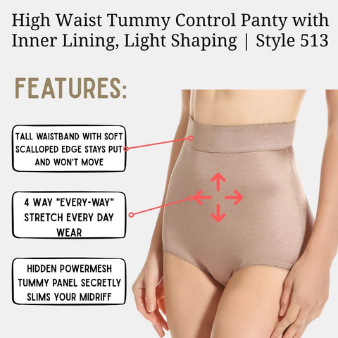 High Waist Tummy Control Panty with Inner Lining, Light Shaping | Style 513