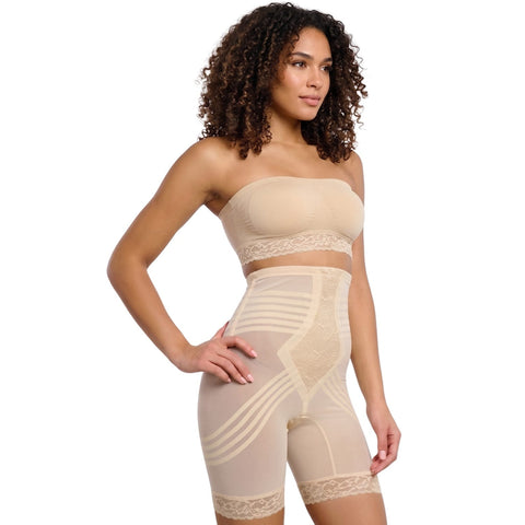 Style 6209 | Breathable High Waist Thigh Slimmer | No Roll Power Mesh Hourglass Shaper |  Firm to Extra Firm Support