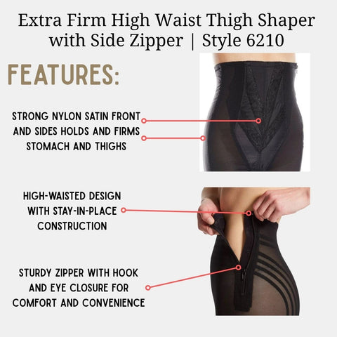 Style 6210 | High Waist Long Leg Shaper with Side Zipper |  Extra Firm Control