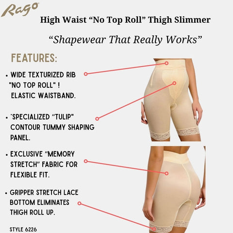 Style 6226 | High Waist Thigh Slimmer with Tulip Front Panel | Memory Compression Fabric | Medium Support