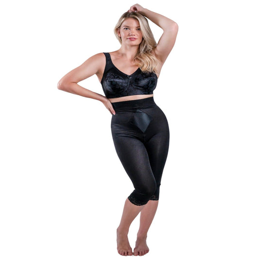 Style 6266 | High Waist Capri Pant Liner with Tummy Control Satin Panel| Memory Compression Fabric | Medium Support