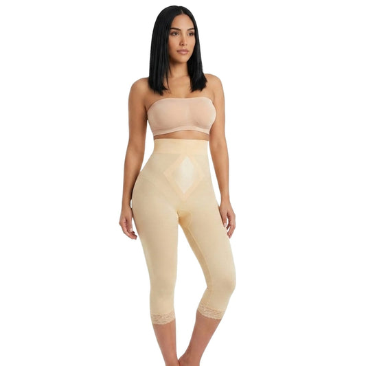 Style 6266 | High Waist Capri Pant Liner with Tummy Control Satin Panel| Memory Compression Fabric | Medium Support