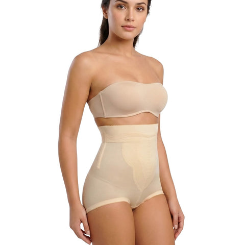 Style 6296 | High Waist Panty Brief with Tulip Front Panel | Memory Compression Fabric | Medium Support
