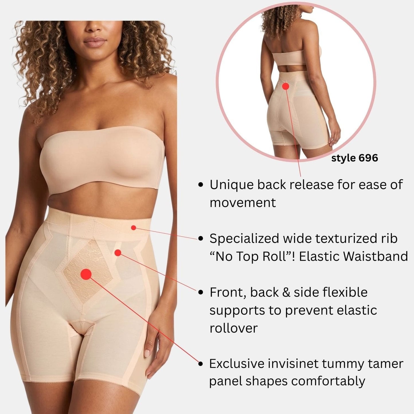 Style 696 | High Waist "No Top Roll" | Firm Control Girdle