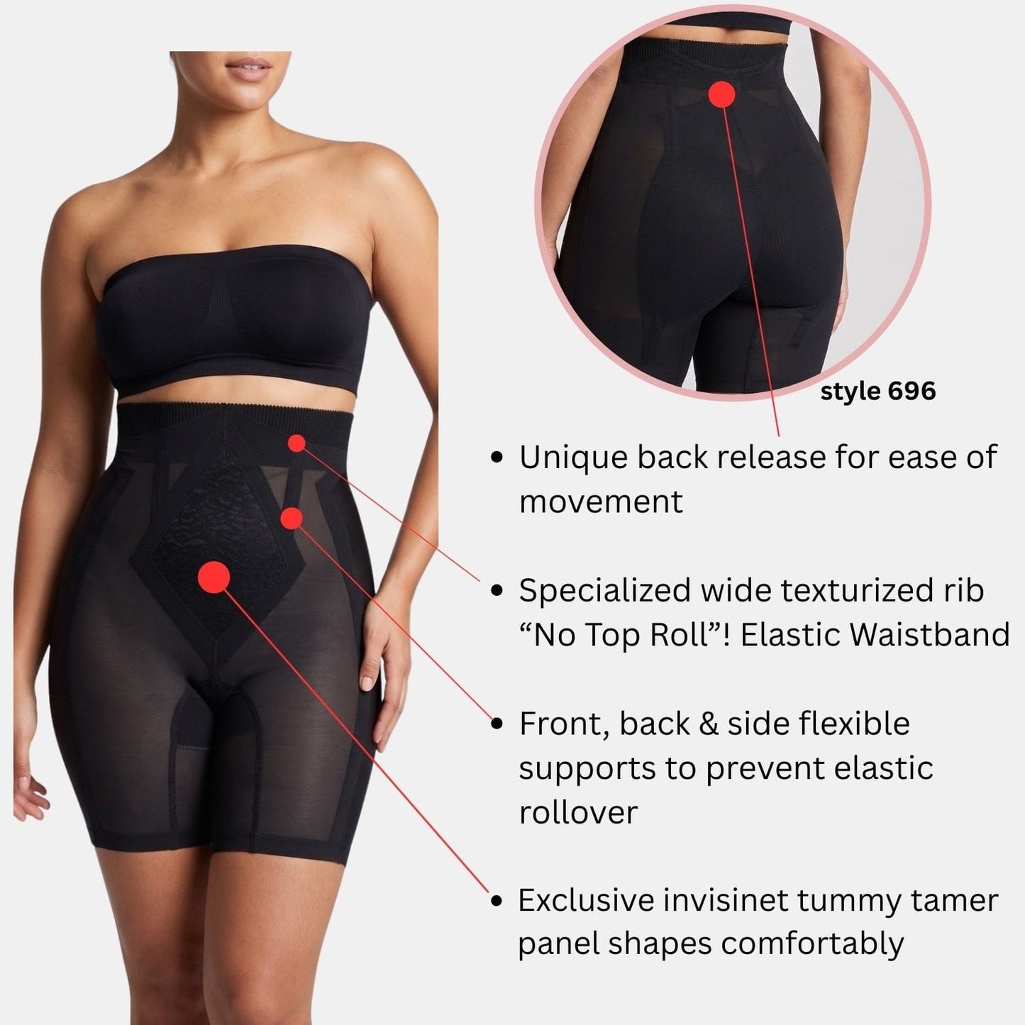 Style 696 | High Waist "No Top Roll" | Firm Control Girdle