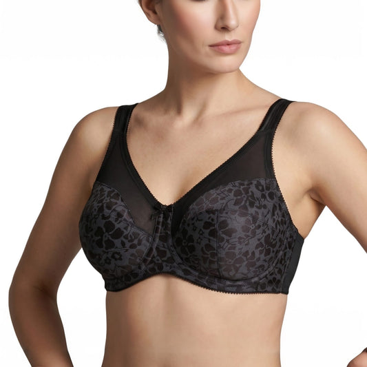 Style 7101 | Brand Printed Full Figure Support Underwire Bra - Black