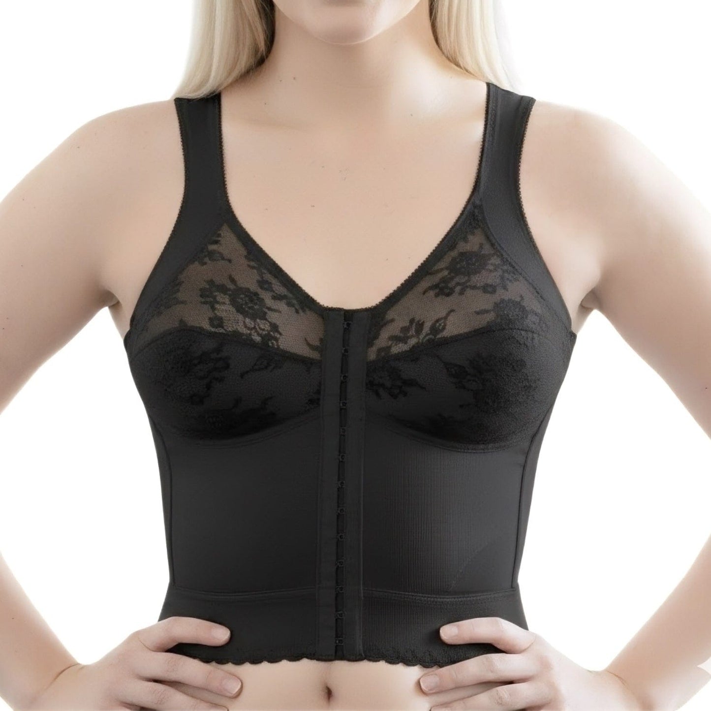 Style 9603 | Front Closure Back Support Long Line Bra - Black