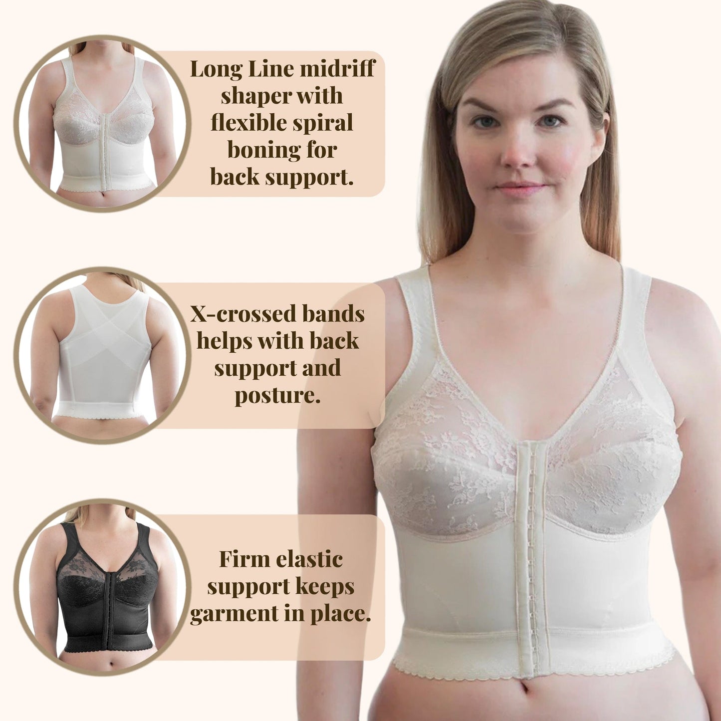 Style 9603 | Front Closure Back Support Long Line Bra - Blush