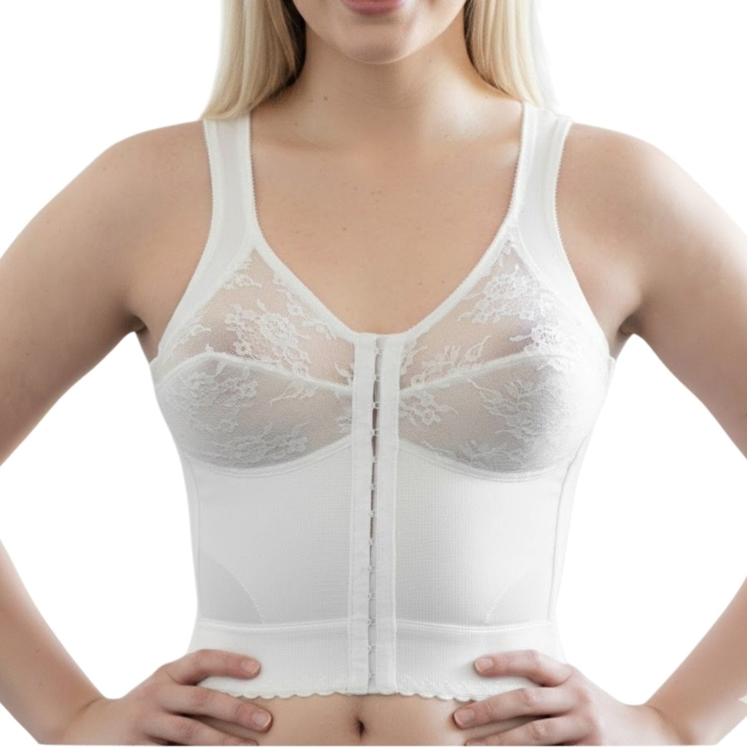 Bella V セット ラウンドカット, ホワイト White Front Closure Long Line Bra with Back Support