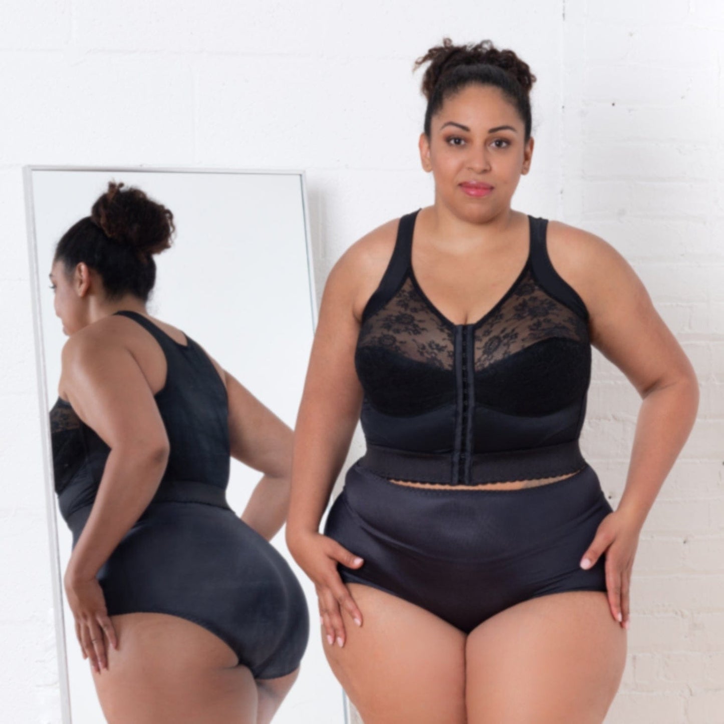 Style 9603 | Front Closure Back Support Long Line Bra - Black