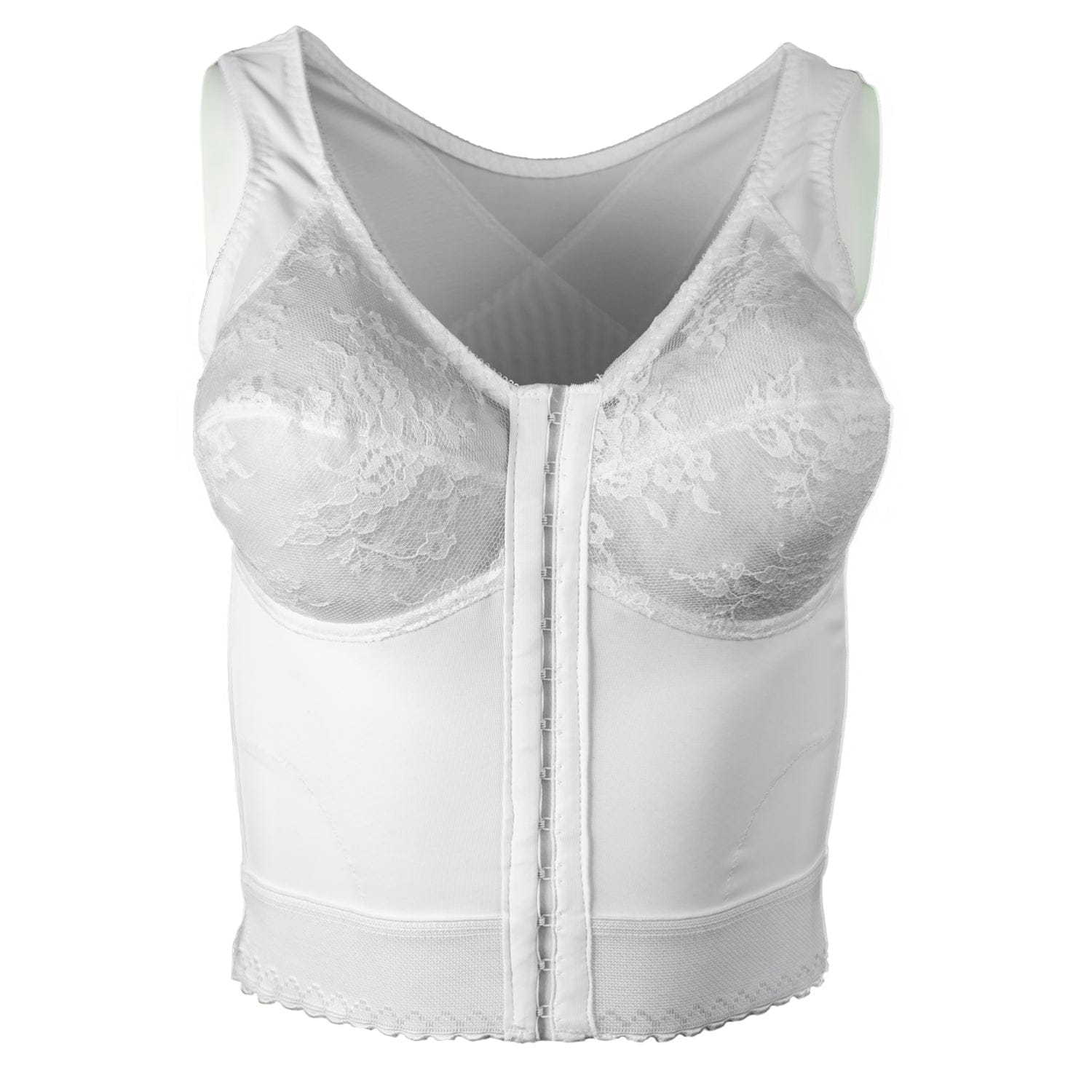 White Front Closure Long Line Bra with Back Support
