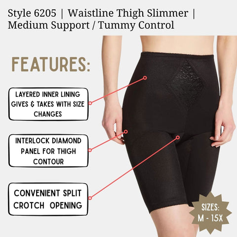 Style 6205 | Waistline Thigh Slimmer | Medium Support | Tummy Control