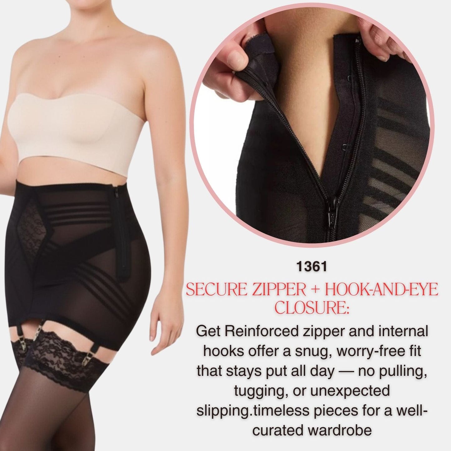 Style 1361 | Waistline Open Bottom Breathable Power Mesh Fabric | With Side Zipper | Firm to Extra Firm Support