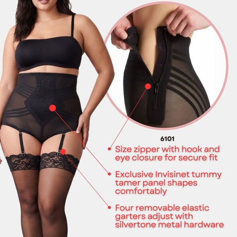 Style 6101 | High Waist Firm Shaping Panty with Zipper with Hook and Eye | Removable garters