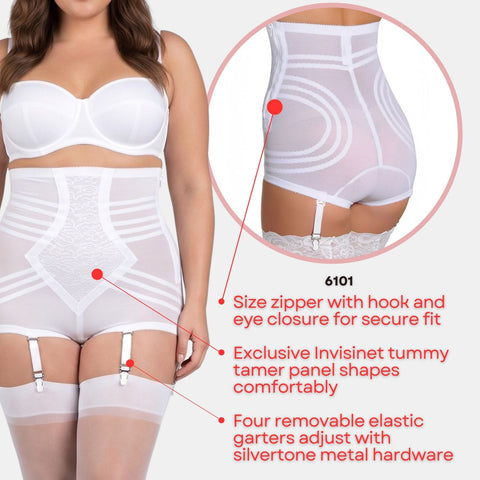 Style 6101 | High Waist Firm Shaping Panty with Zipper with Hook and Eye | Removable garters
