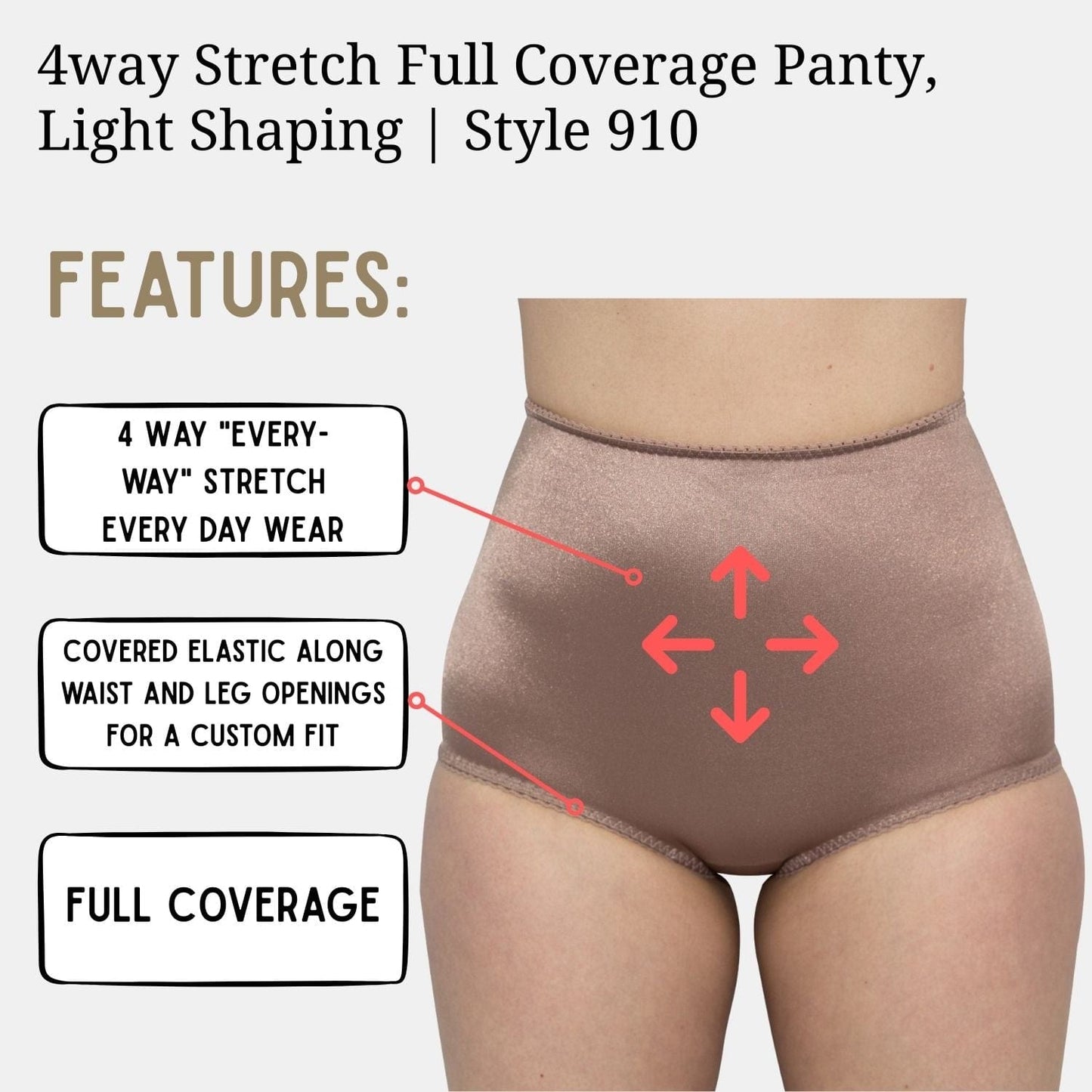4way Stretch Full Coverage Panty, Light Shaping | Style 910