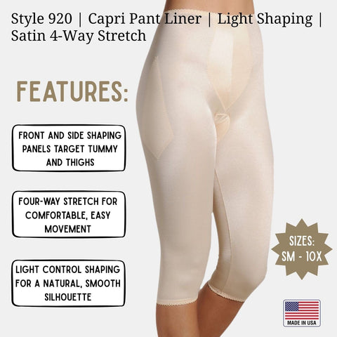 Style 920 | Capri Pant Liner Light Shaping | Satin 4-Way Stretch