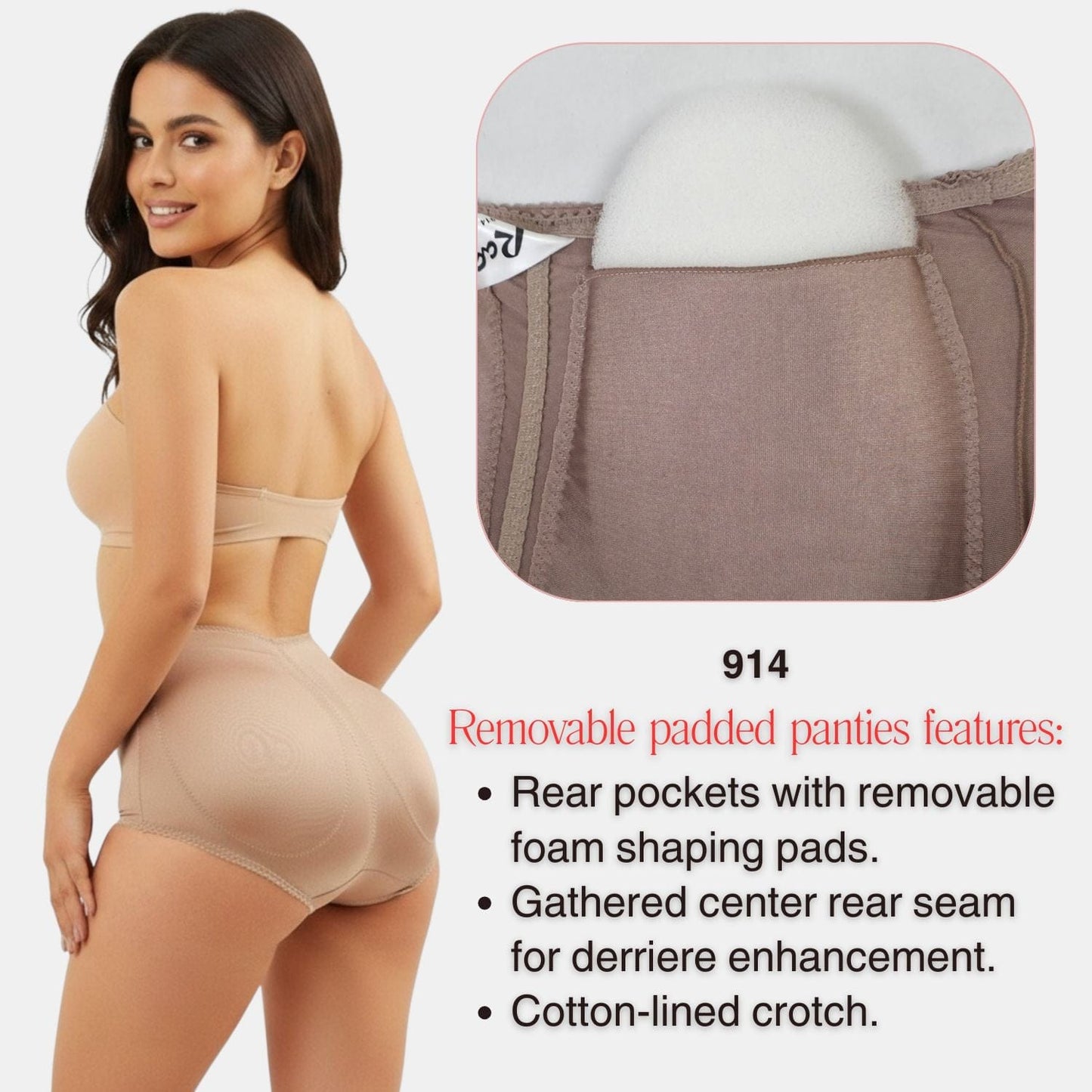 Padded Panty Brief Light Shaping (Removable Pads) | Style 914