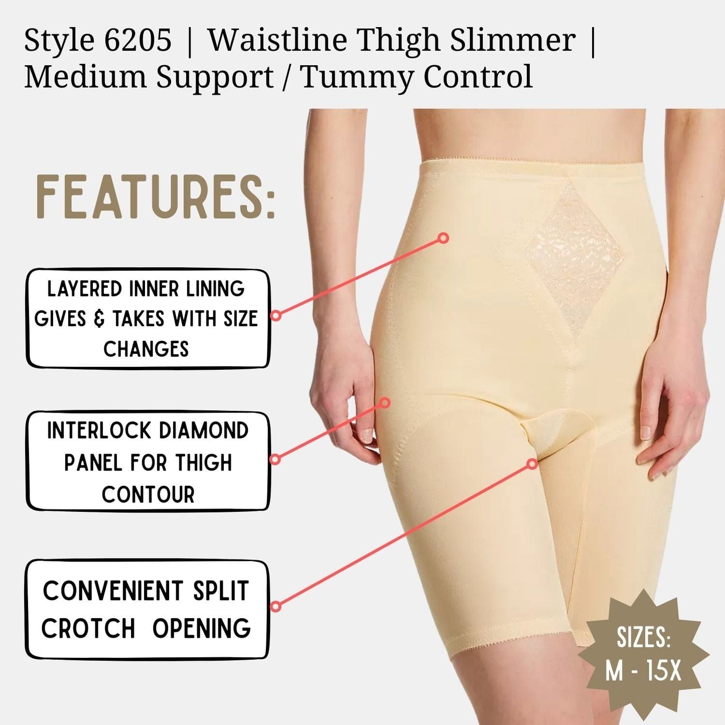Style 6205 | Waistline Thigh Slimmer | Medium Support | Tummy Control