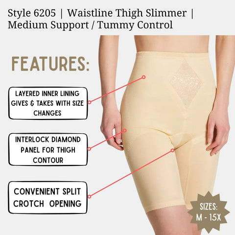 Style 6205 | Waistline Thigh Slimmer | Medium Support | Tummy Control