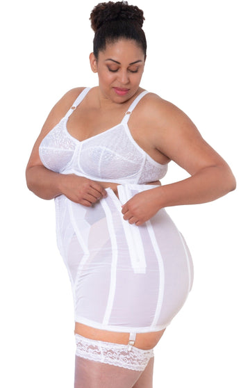 020 Stretch Roll-on Girdle, hidden support panel, WHITE, WINE, BLUE, CORAL  S-5XL