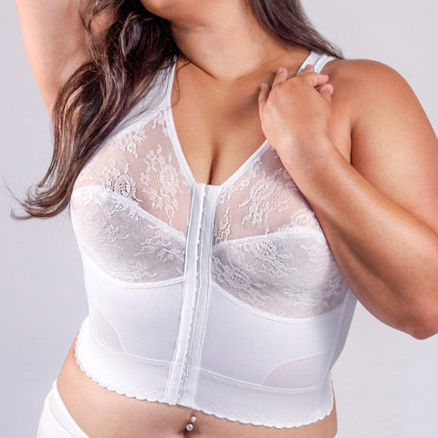 White Front Closure Long Line Bra with Back Support – Rago Shapewear